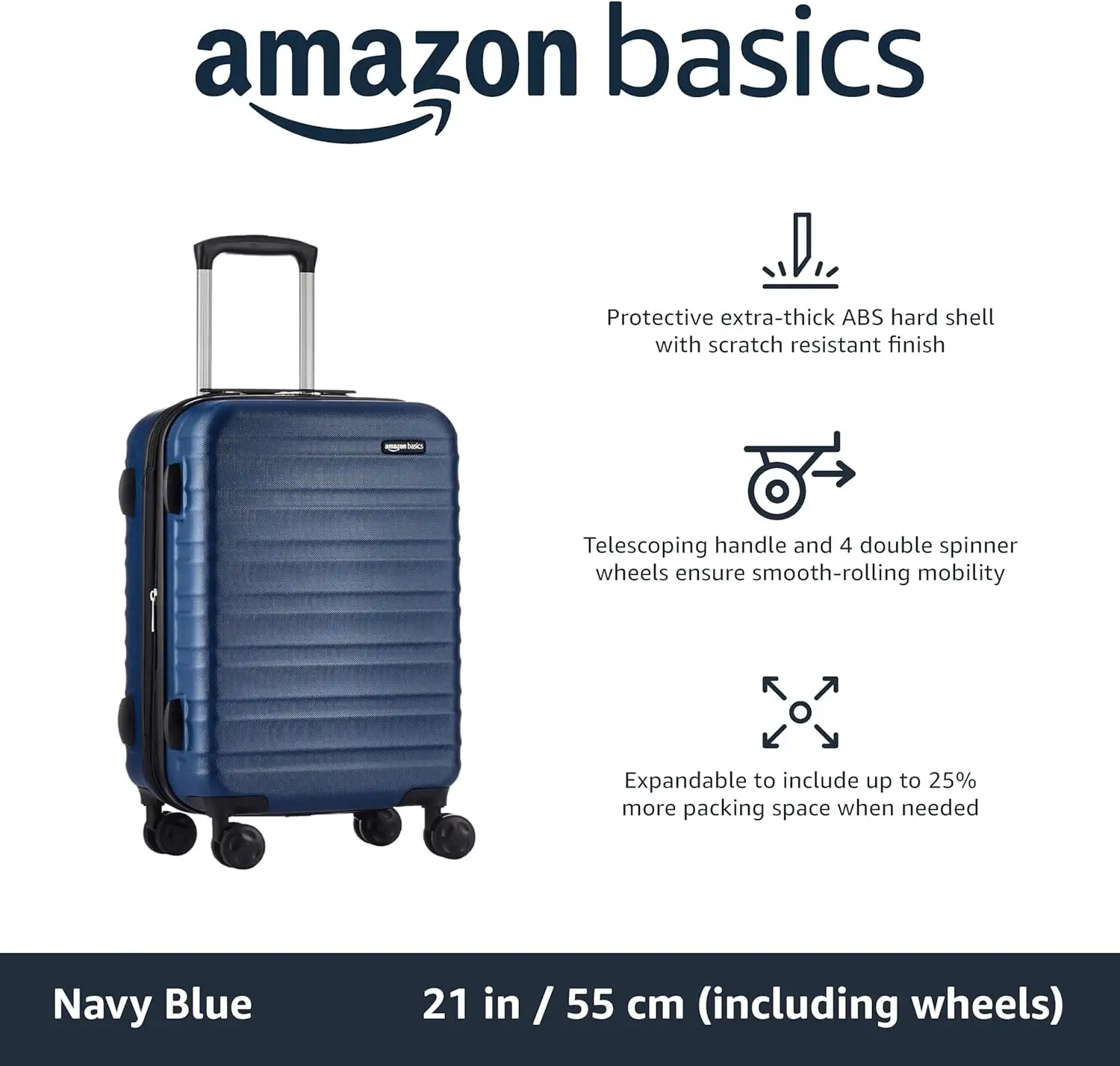 Amazon Basics Expandable Hardside Carry-On Luggage,Navy Blue - 81i0DHLD7DL._AC_SL1500_